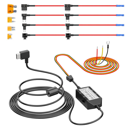 HK4 Hardwire Kit with 8Pcs Full Set Circuit Fuse Tap, Type-C Port, for A329 Series/A229 Series/A119Mini2/A139Pro/Wm1/T130 Dash Cam