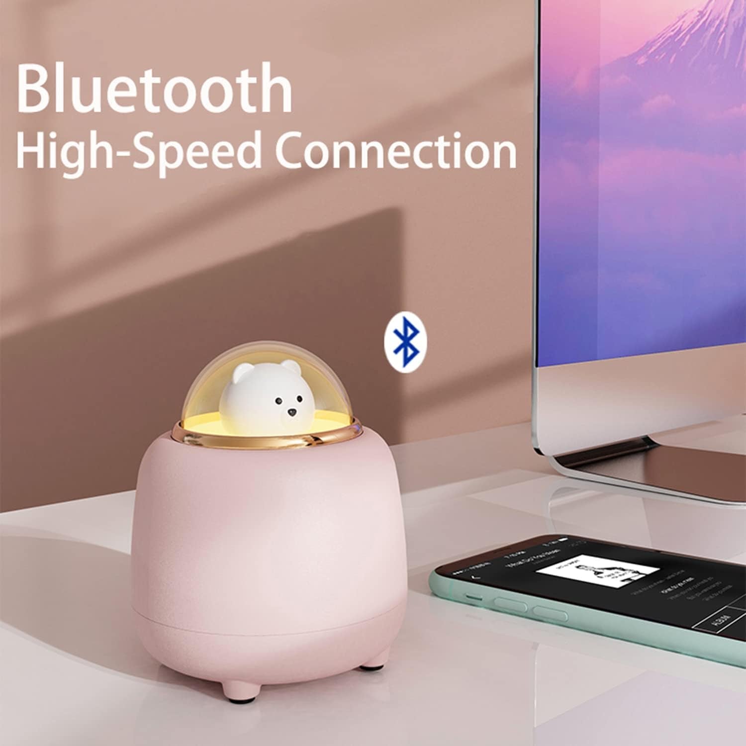 Night Lights Bluetooth Speaker, Cute Wireless Speaker with Adjustable Dual Night Light for Bedroom, Kawaii Room Decor, Birthday Gifts for Women Teen Girls Cute Stuff