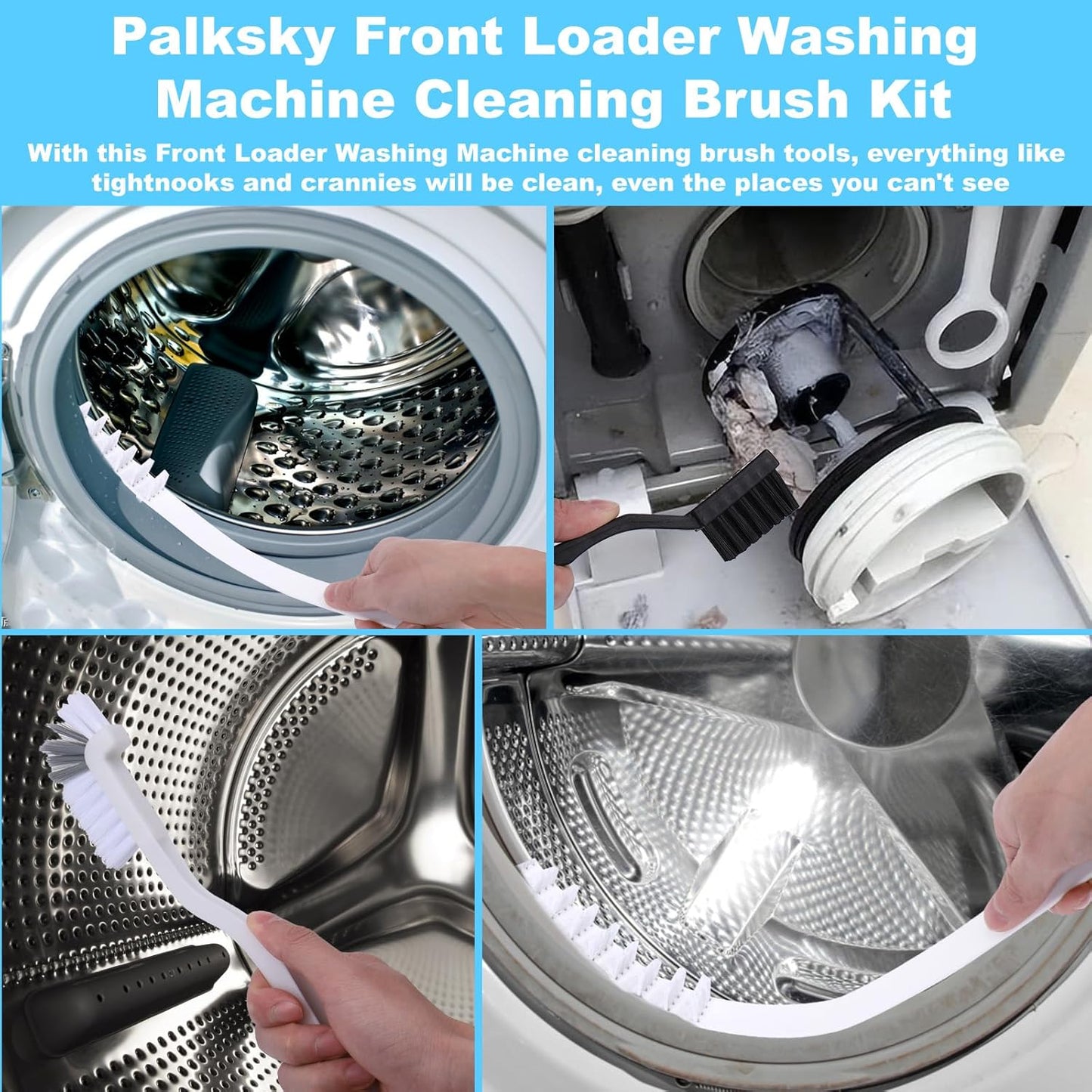 Washing Machine Cleaning Brush Set, Front Load Washer Machine Cleaner Accessories with 1PCS Drum Slot Cleaner Brushes and 5PCS Crevice Cleaning Brush for Washer Rubber Seal