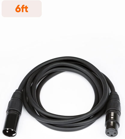 XLR to XLR Cable 6FT, X LR Male to X LR Female Microphone Cable, Balanced 3 PIN Compatible with Shure SM Microphone, Behringer, Speaker Systems, Radio Station and More, Black