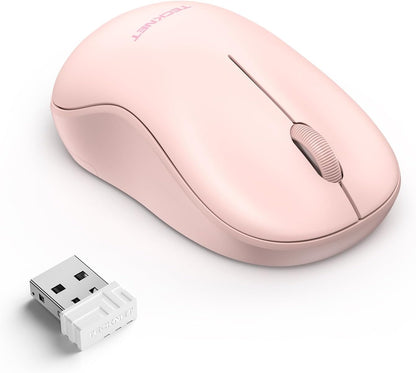 Wireless Mouse for Laptop, 2.4G Silent Computer Mouse Quiet Click with 5 DPI Levels,Contoured Grip,Small Portable 30 Months Battery Cordless Mice for PC, Chromebook, Mac - Pink