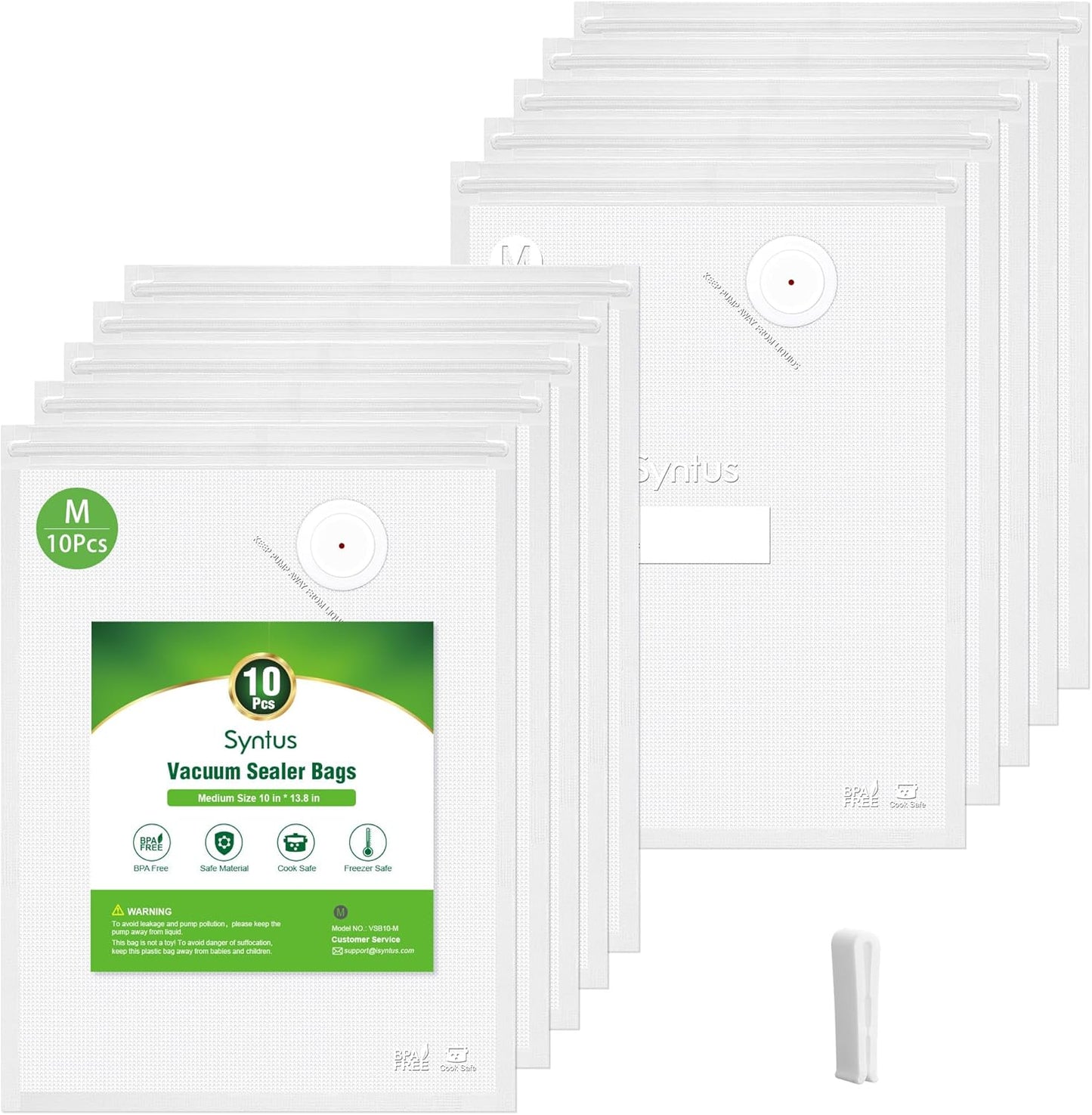 [2025 Upgraded]  Vacuum Sealer Bags for Food, 10 Pcs Medium Size 10" X 13.8" Food Storage Bags for Sous Vide Cooking Microwave Heating, Air Valve Zipper Bags & Zip Clips