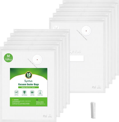 [2025 Upgraded]  Vacuum Sealer Bags for Food, 10 Pcs Medium Size 10" X 13.8" Food Storage Bags for Sous Vide Cooking Microwave Heating, Air Valve Zipper Bags & Zip Clips