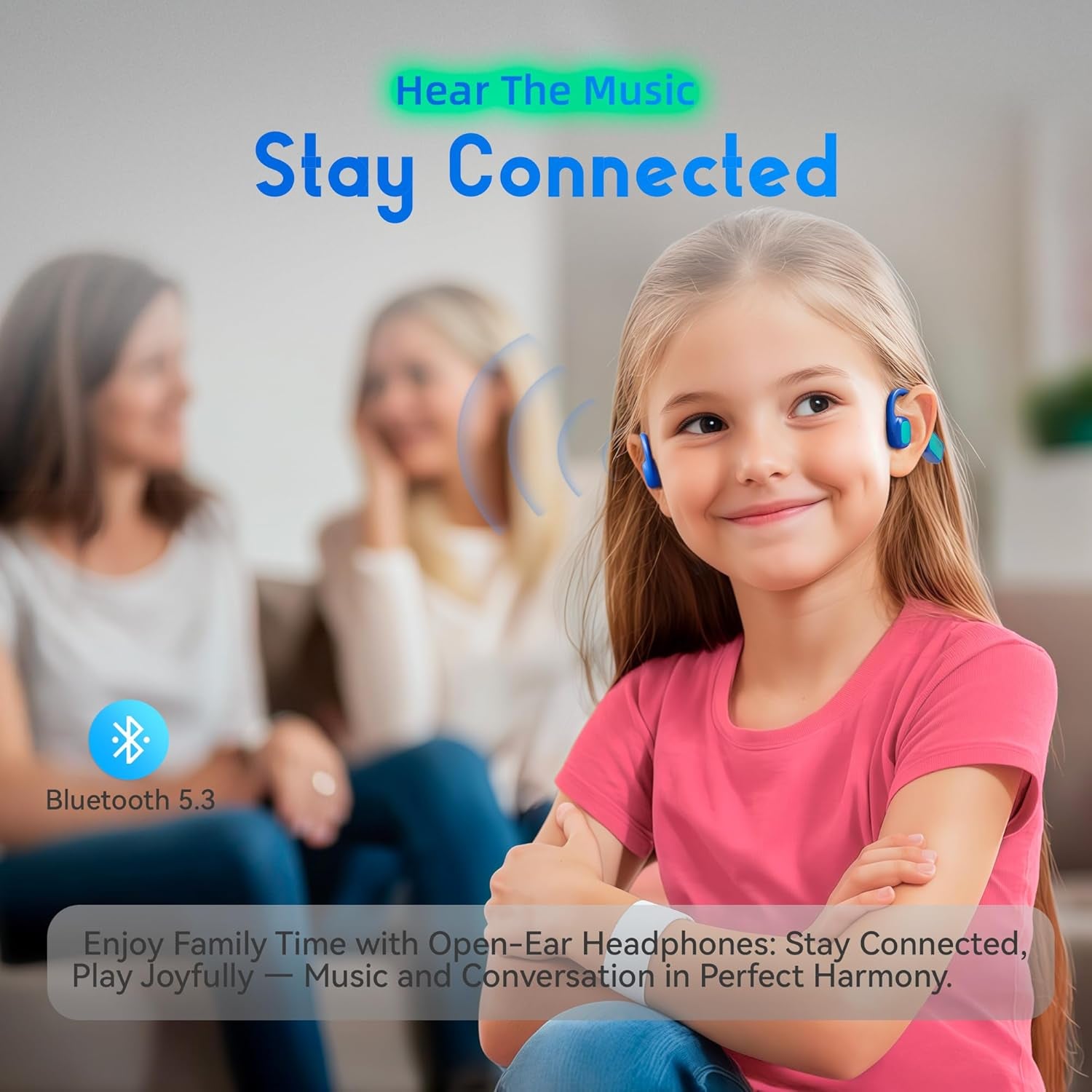 Kids Headphones, Bluetooth 5.3 Air Conduction Open Ear Headphones, 85Db Volume Limited, with Mic, IPX5 Waterproof, 360° Bending, 20H Playtime, Kids Headphones Wireless for Ipad/Sports (Blue)
