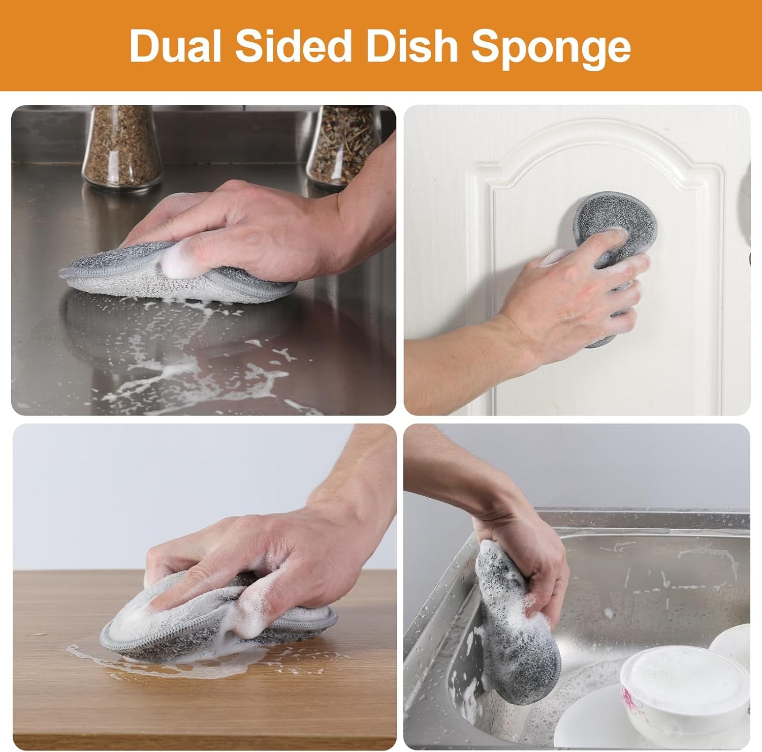 5 Pieces Cast Iron Cleaner Kit Include Stainless Steel Chainmail Scrubber, Dish Scrub Brush, Dual Sided Kitchen Dish Scrubber Sponge, Hot Handle Holder for Cleaning Cast Iron Skillets, Pot & Pans