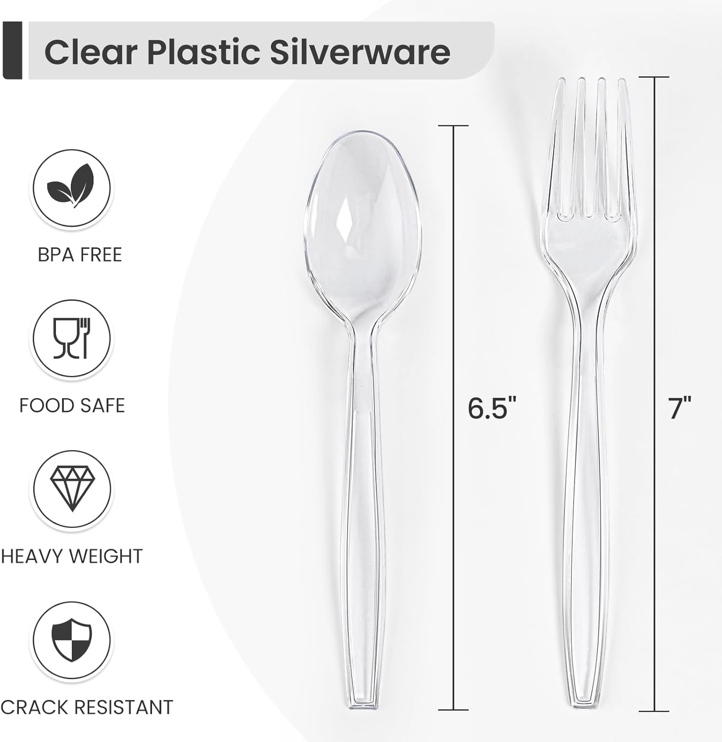 [300 Count] Plastic Silverware, Heavy Duty Plastic Forks Spoons Disposable Utensils Cutlery Set for Wedding Party Supplies Everyday Use - Clear