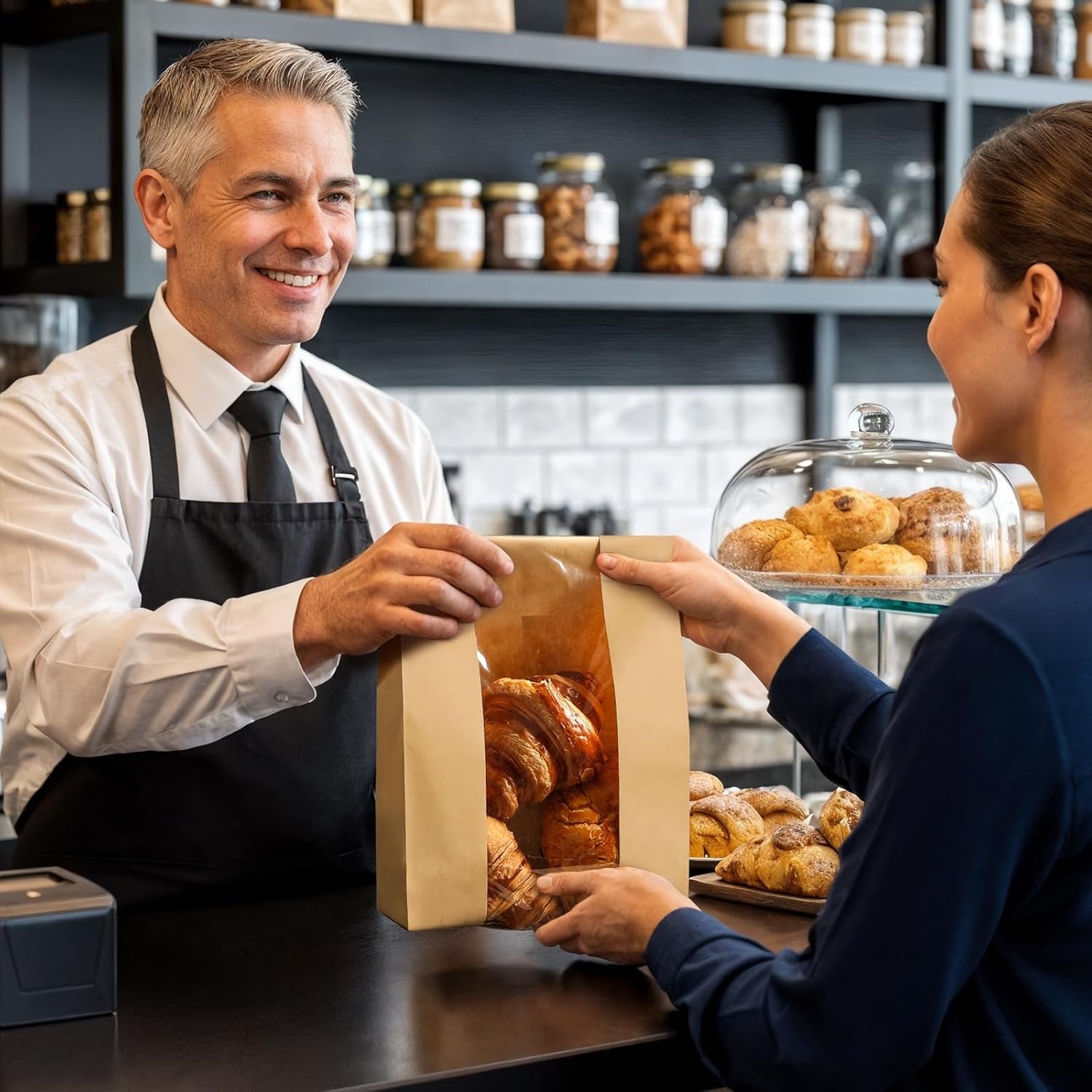 100 Pack Paper Bread Bags for Homemade, Bread Bags with Window for Sourdough Bread Storage, 13.7X8.3X3.5 Inch, Includes Seal Stickers