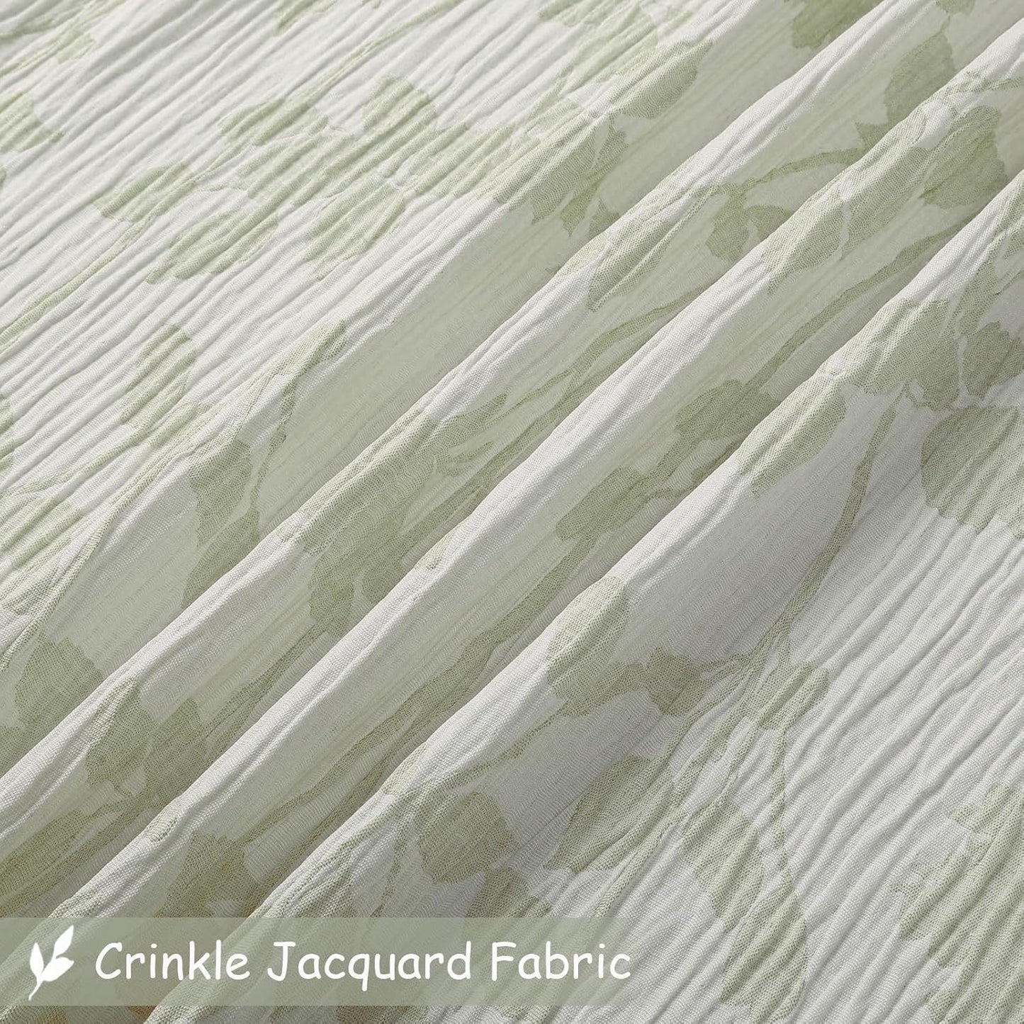 Yellow Green Stall Shower Curtain, Floral Crinkled Soft Fabric Shower Curtain for Bathroom, Modern Farmhouse Textured Cute Boho Bath Decor, Machine Washable, 36Wx72L Inches