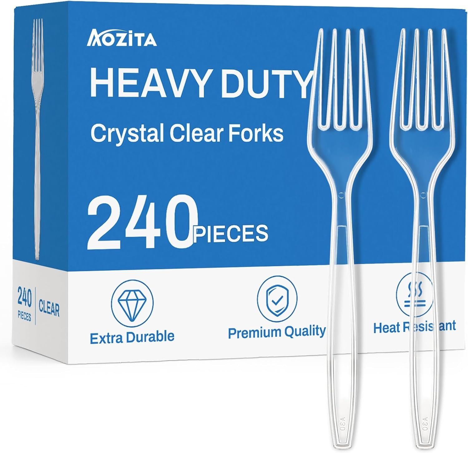 240 Count Extra Heavy Duty Clear Plastic Forks, Solid and Durable Premium Disposable Forks - Bpa-Free & Heat Resistant Plastic Cutlery Utensils for Parties, Events and Everyday Use