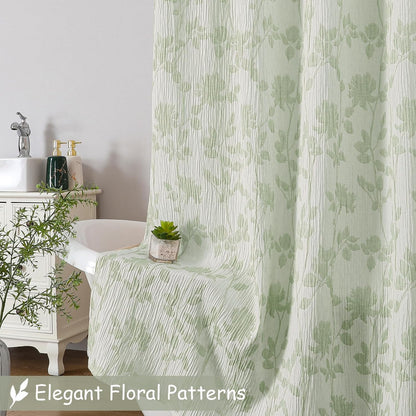 Yellow Green Stall Shower Curtain, Floral Crinkled Soft Fabric Shower Curtain for Bathroom, Modern Farmhouse Textured Cute Boho Bath Decor, Machine Washable, 36Wx72L Inches