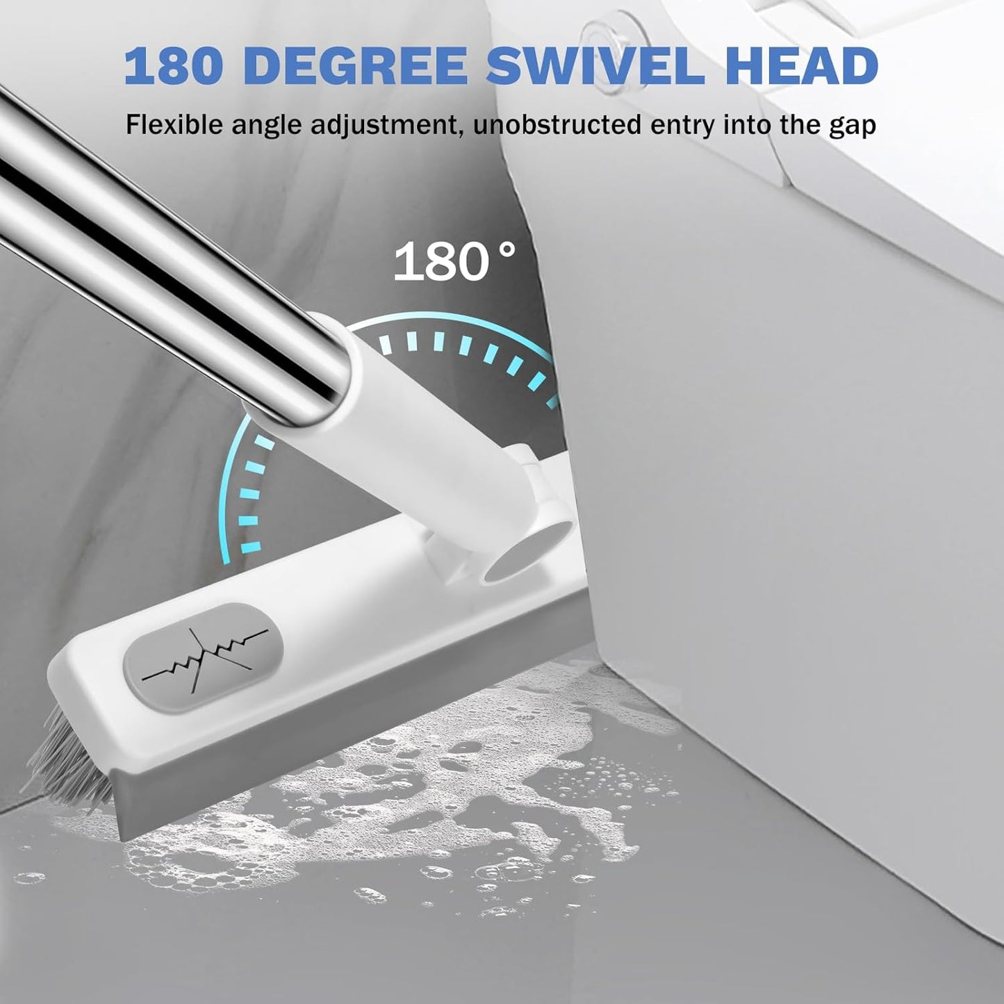 Grout Cleaner Brush with Long Handle, V-Shaped Floor Scrub Brush Swivel Grout Brush Stiff Bristle Floor Grout Scrubber for Bathroom, Tile Line, Crevice, Kitchen, Wall, Deck, Garage, White Grey