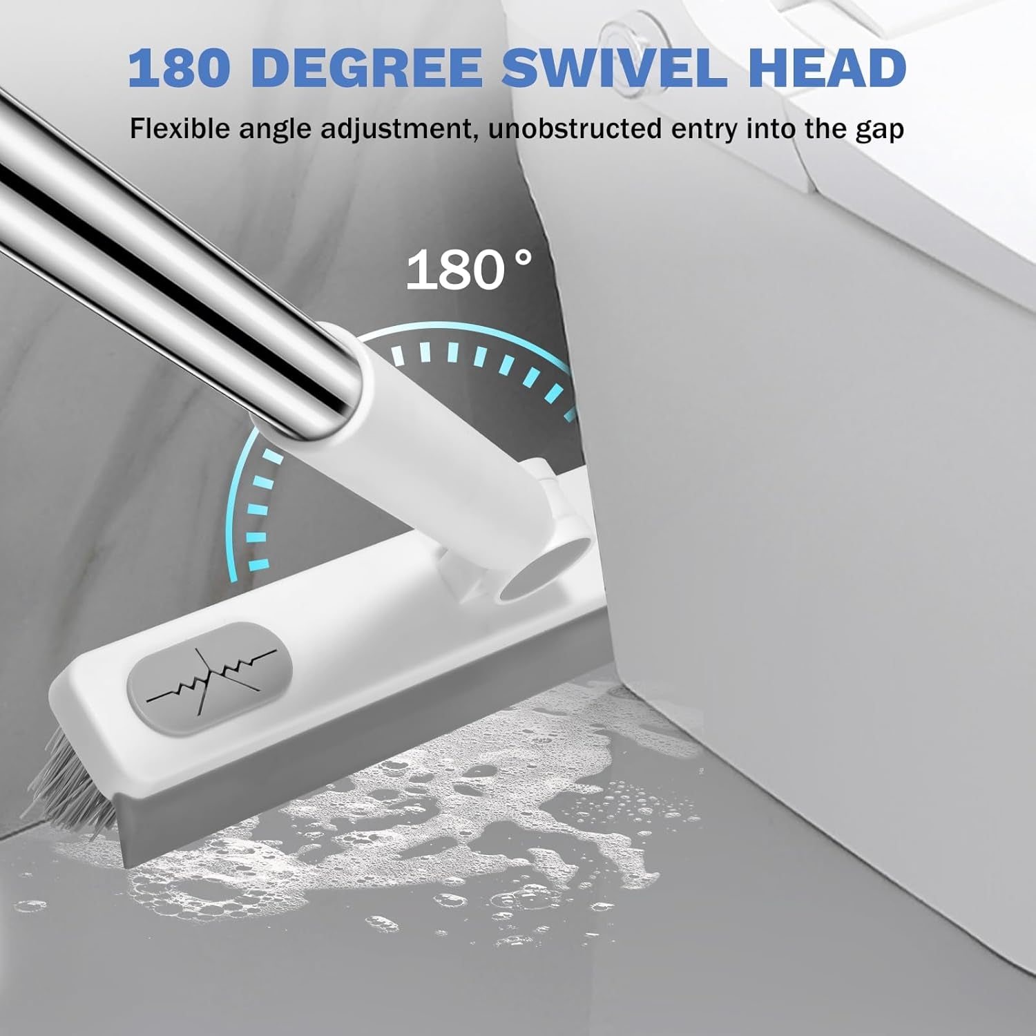 Grout Cleaner Brush with Long Handle, V-Shaped Floor Scrub Brush Swivel Grout Brush Stiff Bristle Floor Grout Scrubber for Bathroom, Tile Line, Crevice, Kitchen, Wall, Deck, Garage, White Grey