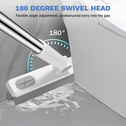 Grout Cleaner Brush with Long Handle, V-Shaped Floor Scrub Brush Swivel Grout Brush Stiff Bristle Floor Grout Scrubber for Bathroom, Tile Line, Crevice, Kitchen, Wall, Deck, Garage, White Grey