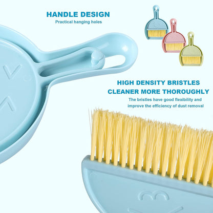 3PCS Mini Broom and Dustpan Set for Home, Car, Kitchen, Table, Kids - Durable Plastic Bristles, Handheld, Hangable, 3 Colors
