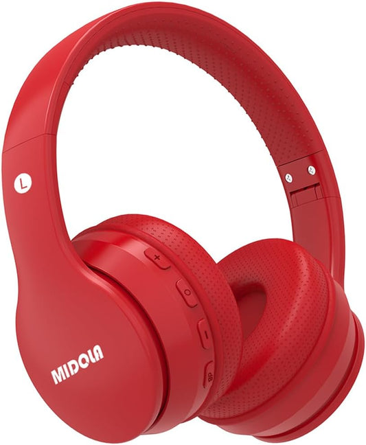 Kids Headphones Bluetooth 5.3 Wireless 60H Play Time Volume Limit 85/110Db over Ear Foldable Protection Headset/Wired AUX Cord Mic for Children Boy Girl Travel School Phone Pad Tablet Red