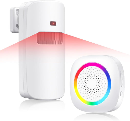 Wireless Motion Sensor Door Chime, Fast Detection PIR Entry Alert(10S Interval Alarm) with 61 Chimes, 5 Volume Levels, RGB Light Indicator, Easy Install for Business, Home, Store, Elderly, Visitors