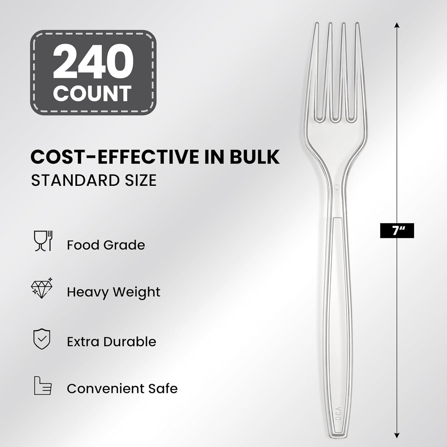 240 Count Extra Heavy Duty Clear Plastic Forks, Solid and Durable Premium Disposable Forks - Bpa-Free & Heat Resistant Plastic Cutlery Utensils for Parties, Events and Everyday Use