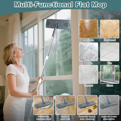 Flat Mop with 3 Pads, Microfiber Mops for Floor Cleaning Adjustable Handle 29-49, Dust Mop for Hardwood Floors, Wet Dry Use on Laminate Wood Tile Vinyl Wall Mopping Bathroom Kitchen Household Supplies