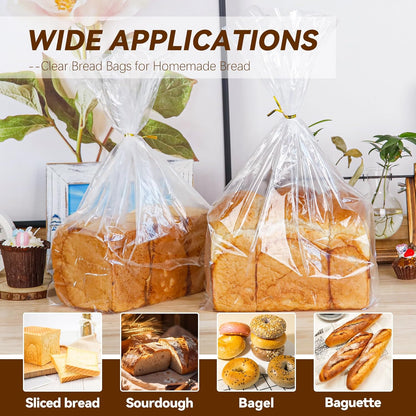 Plastic Bread Bags for Homemade Bread Loaf Bags Clear Sourdough Bag with Ties for Airtight Storage of Baked Goods(50Pack, 8X18X4In)