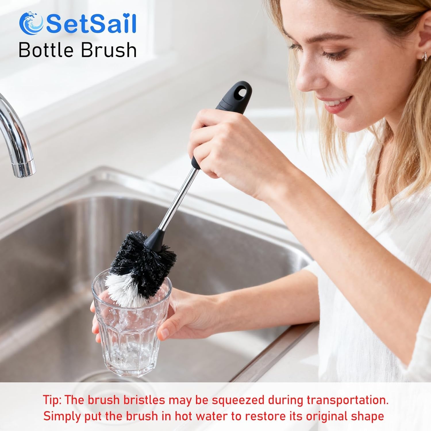 Bottle Brush of 3 Pack, 13-In Long Stainless Steel Handle Water Bottle Cleaner Brush Non-Slip Grip Bottle Brushes for Cleaning Water Bottles Sport Bottles Coffee Mugs Glasswares Cups, Black