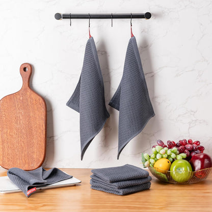 Kitchen Towels 6-Pack Kitchen Dish Cloths,100% Cotton Towels Waffle Weave, Ultra Soft Absorbent, Quick Drying, 12X12 Inches,Dark Grey