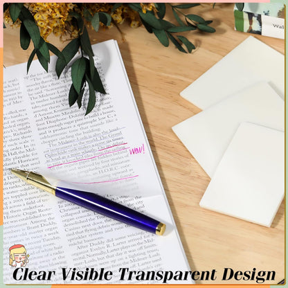 [1000 PCS] Transparent Sticky Notes, 6 Sizes Clear Sticky Notes Pads, Waterproof Self-Adhesive Translucent Sticky Notes for Annotating Books, See through Sticky Notes for School & Office