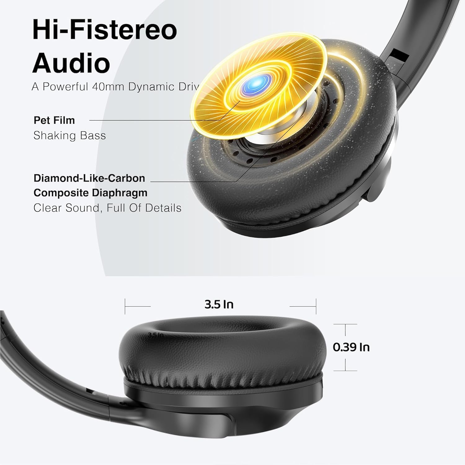 Wired Headphones Over-Ear Hi-Fi Sound with Microphone Adjustable Foldable, 1.5M Cord & 3.5Mm Jack, Lightweight Headset for Kids Adults PC Ipad Laptop Black