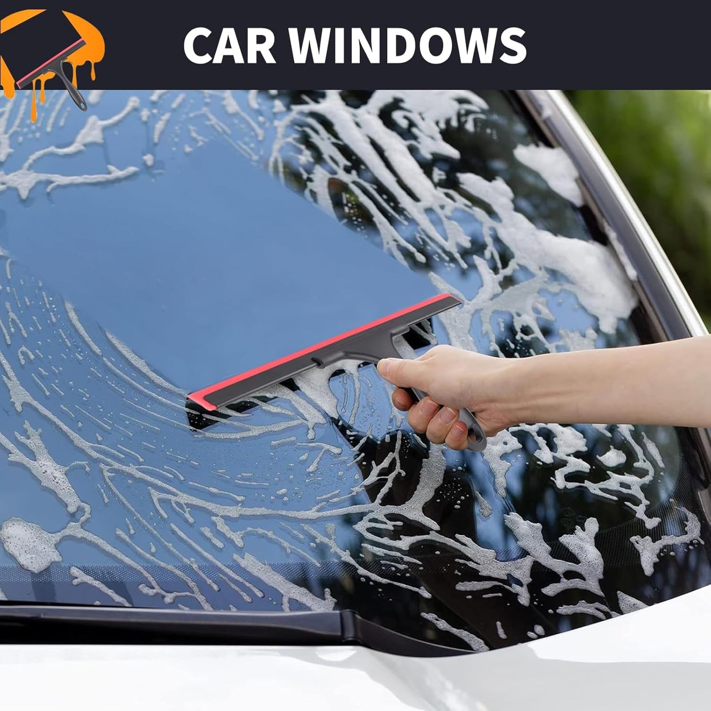 Shower Squeegee for Glass Doors Stainless Steel Squeegee for Shower Glass Door All-Purpose Window Squeegee for Tile Shower Walls, Sink, Mirror, Bathroom, Car Window Cleaning 10 Inches