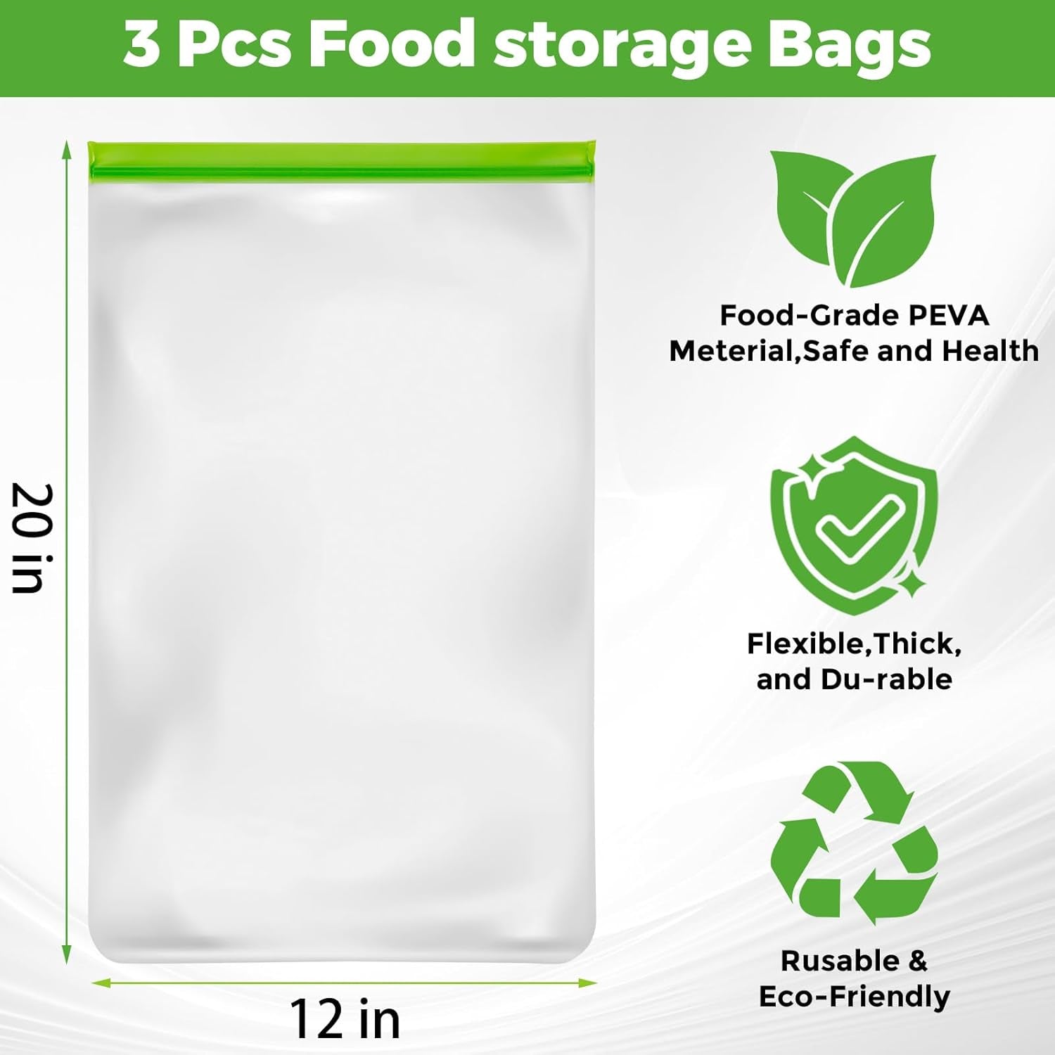 3 Pack Bear Bags for Food Backpacking, Odor Proof Bags-12Ｘ20 Inch, Reusable Double Track Zip Closure Storage Bags Keep Fresh Fit Camping, Water Sports, Hiking and Home Organization