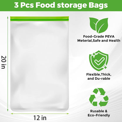 3 Pack Bear Bags for Food Backpacking, Odor Proof Bags-12Ｘ20 Inch, Reusable Double Track Zip Closure Storage Bags Keep Fresh Fit Camping, Water Sports, Hiking and Home Organization