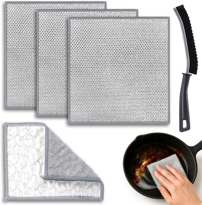 Cast Iron Scrubber Cleaner Kit, Metal Scrubber for Dishes, Skillet, Pots, Pan, Griddles, Reusable 3-Layer Non-Scratch Wire Dishcloth for Kitchen, Stove Top, Dishes and Sink