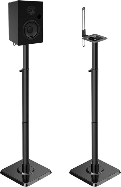 Black Alloy Steel Speaker Stands, Height Adjustable Bookshelf Speaker Stand Pair, Universal Fit, 11 Lbs Capacity, Set of 2 for Bose Polk JBL Sony Yamaha - 42" Max Height