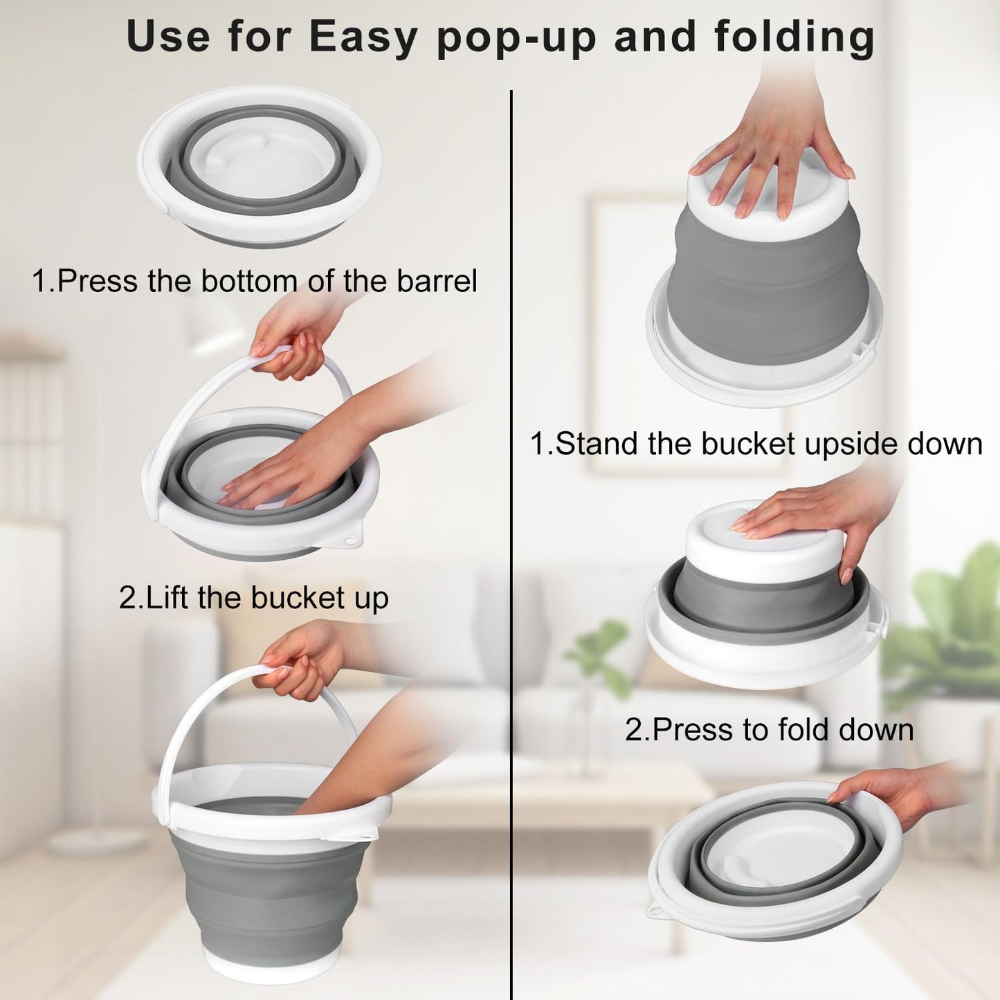 Collapsible Mop Bucket and Ice Bucket-5L(1.3 Gallon) Household Cleaning Silicone Dust Mops Bucket with No Wringer Set,Portable Bathroom Cleaning Supplies Bucket for Cleaning Caddy Spin Mops for Floor