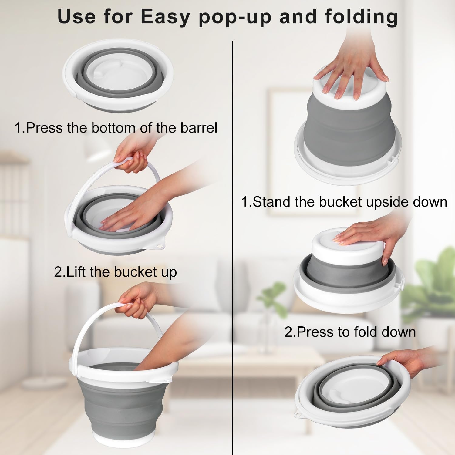 Collapsible Mop Bucket and Ice Bucket-5L(1.3 Gallon) Household Cleaning Silicone Dust Mops Bucket with No Wringer Set,Portable Bathroom Cleaning Supplies Bucket for Cleaning Caddy Spin Mops for Floor