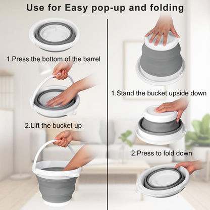 Collapsible Mop Bucket and Ice Bucket-5L(1.3 Gallon) Household Cleaning Silicone Dust Mops Bucket with No Wringer Set,Portable Bathroom Cleaning Supplies Bucket for Cleaning Caddy Spin Mops for Floor