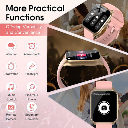 Smart Watch for Women, 1.85" HD Smartwatch (Answer/Make Call), 2025 Fitness Activity Tracker, 110+ Sport Modes/Heart Rate/Sleep Monitor/Pedometer, IP68 Waterproof Fitness Watch for Android Ios, Pink