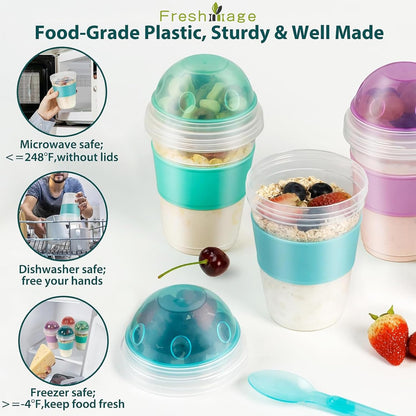 Yogurt Parfait Cups with Lids, 2 Pack 20 Oz Reusable Overnight Oats Containers with Lids, Topping Compartment & Spoon to Go for Breakfast Meal Prep, Portable & Lightweight (Blue&Green)