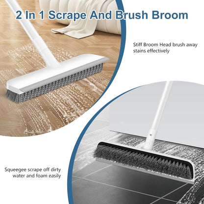 Floor Scrub Brush with 48-Inch Long Adjustable Handle 2 in 1 Scrape Brush Stiff Bristle Floor Scrubber for Cleaning Shower Bathroom Garage Kitchen Wall Deck Tub Tile