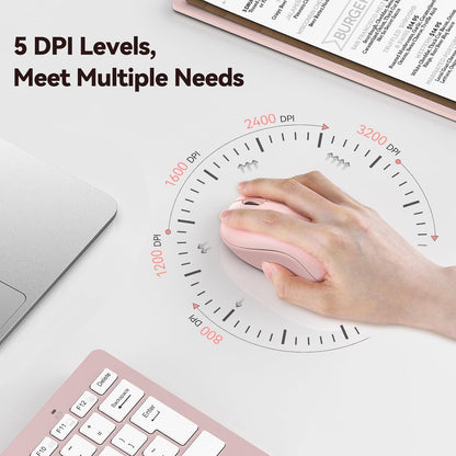 Wireless Mouse for Laptop, 2.4G Silent Computer Mouse Quiet Click with 5 DPI Levels,Contoured Grip,Small Portable 30 Months Battery Cordless Mice for PC, Chromebook, Mac - Pink