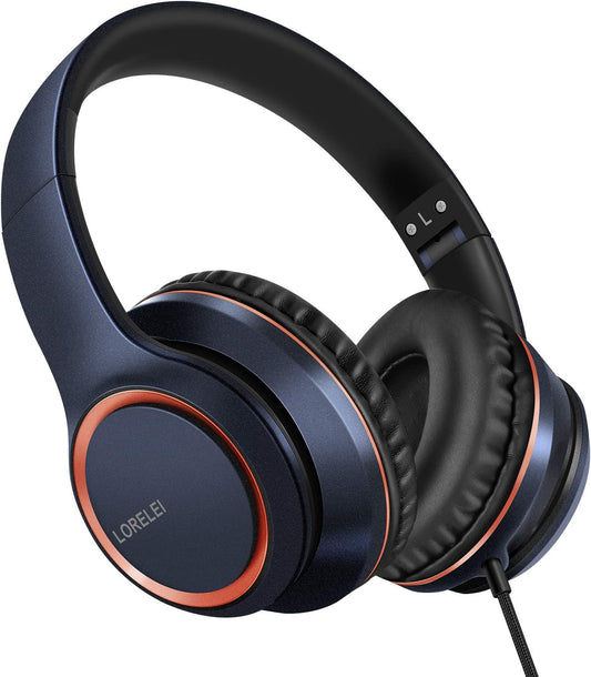 X8 Over-Ear Wired Headphones with Microphone with 1.45M-Tangle-Free Nylon Line&3.5Mm Plug,Lightweight Foldable & Portable Headphones for Smartphone,Tablet,Computer,Mp3/4(Dark Blue)