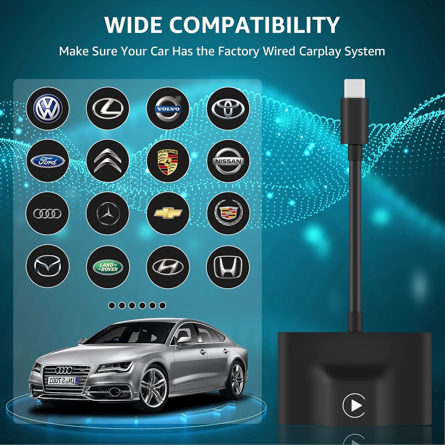 Wireless Carplay Adapter, 2023 Upgrade, Widely Compatible, Fast Auto Connect, Compact Design, Lifetime Tech Support, for Iphone Ios 10+ & Oem-Wired Cars