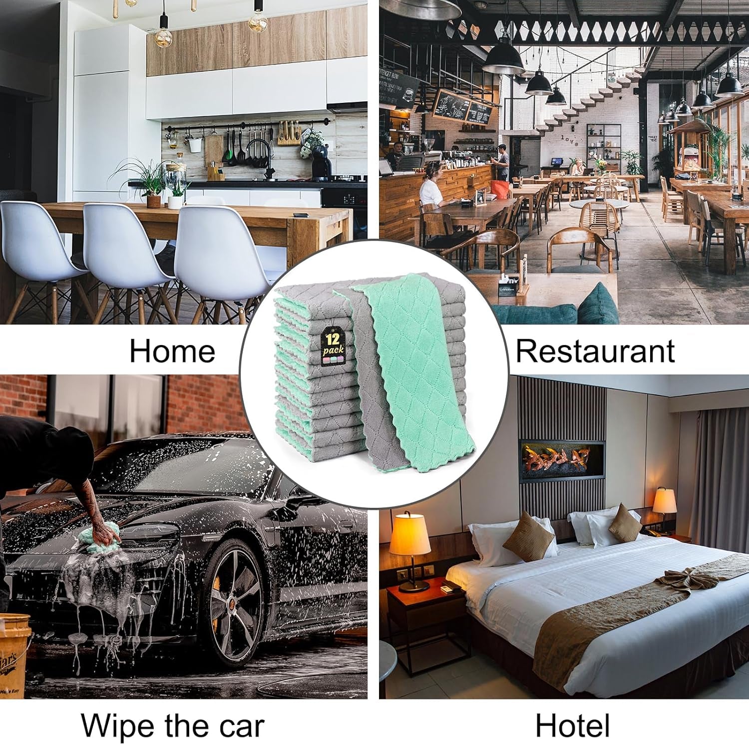 12 Pack Kitchen Cloth Dish Towels, 12X12 Inch Soft Premium Dishcloths, Absorbent Microfiber Cleaning Cloth for Cleaning Dishes, Kitchen, Bathroom, Car