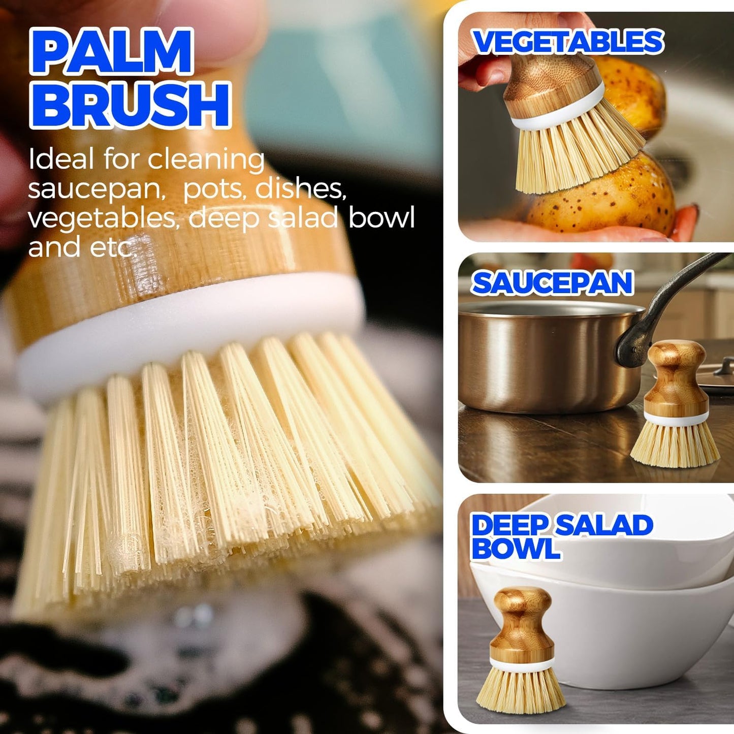 6 Pack Kitchen Brush Set & 6 Pack Bamboo Dish Brush Set