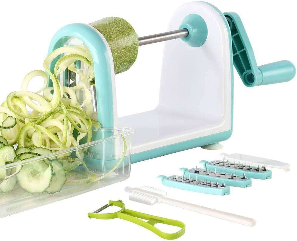 Zucchini Noodle Maker Spaghetti Spiralizer - 5 Blades Vegetable Slicer for Veggie Noodles and Curly Chips