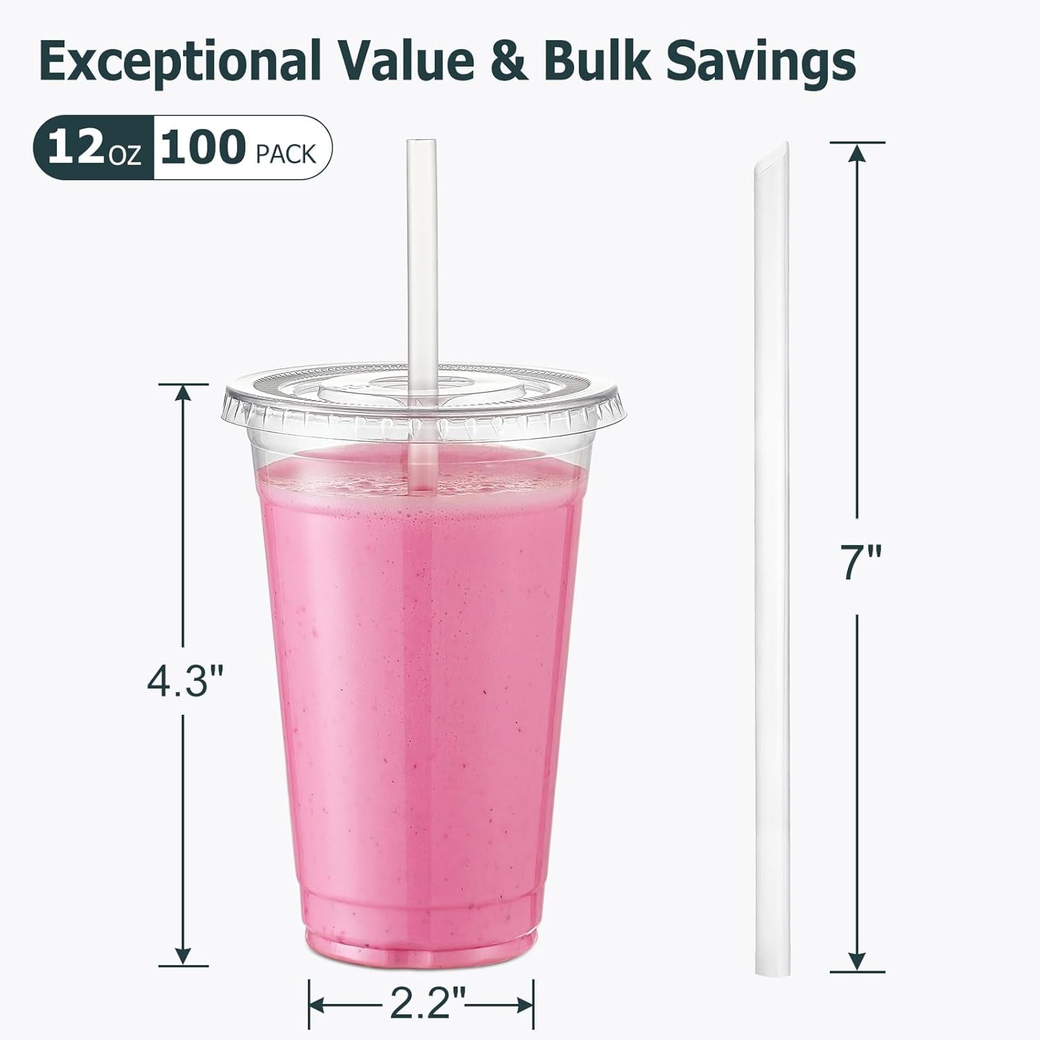 [100 Sets 12 Oz Clear Plastic Cups with Lids and Straws, Disposable Cups with Lids for Iced Coffee, Smoothie, Milkshake and Cold Drinks.