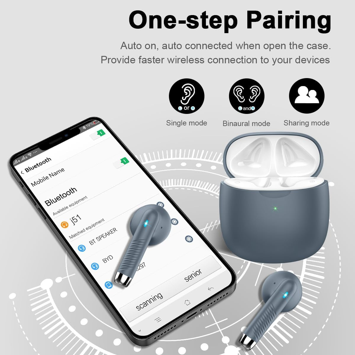Wireless Earbuds, Bluetooth 5.3 Headphones in Ear with Noise Cancelling Mic, Bluetooth Earbuds Stereo Bass, IP7 Waterproof Sports Earphones, 32H Playtime USB C Charging Ear Buds Gray for Android Ios