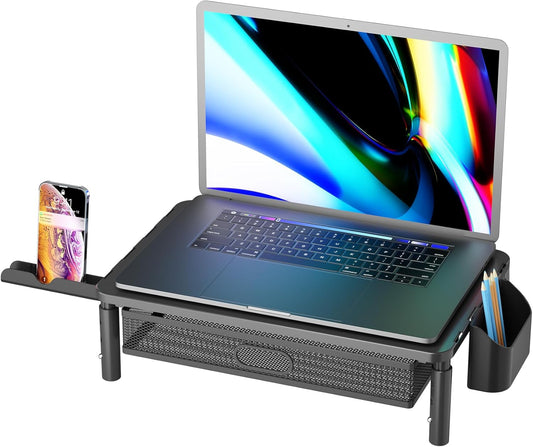 Computer Stand for Desktop Monitor, Monitor Stand with Drawer and Storage Compartment for Computer, Metal Monitor Riser Desk Organizer for Office & Home