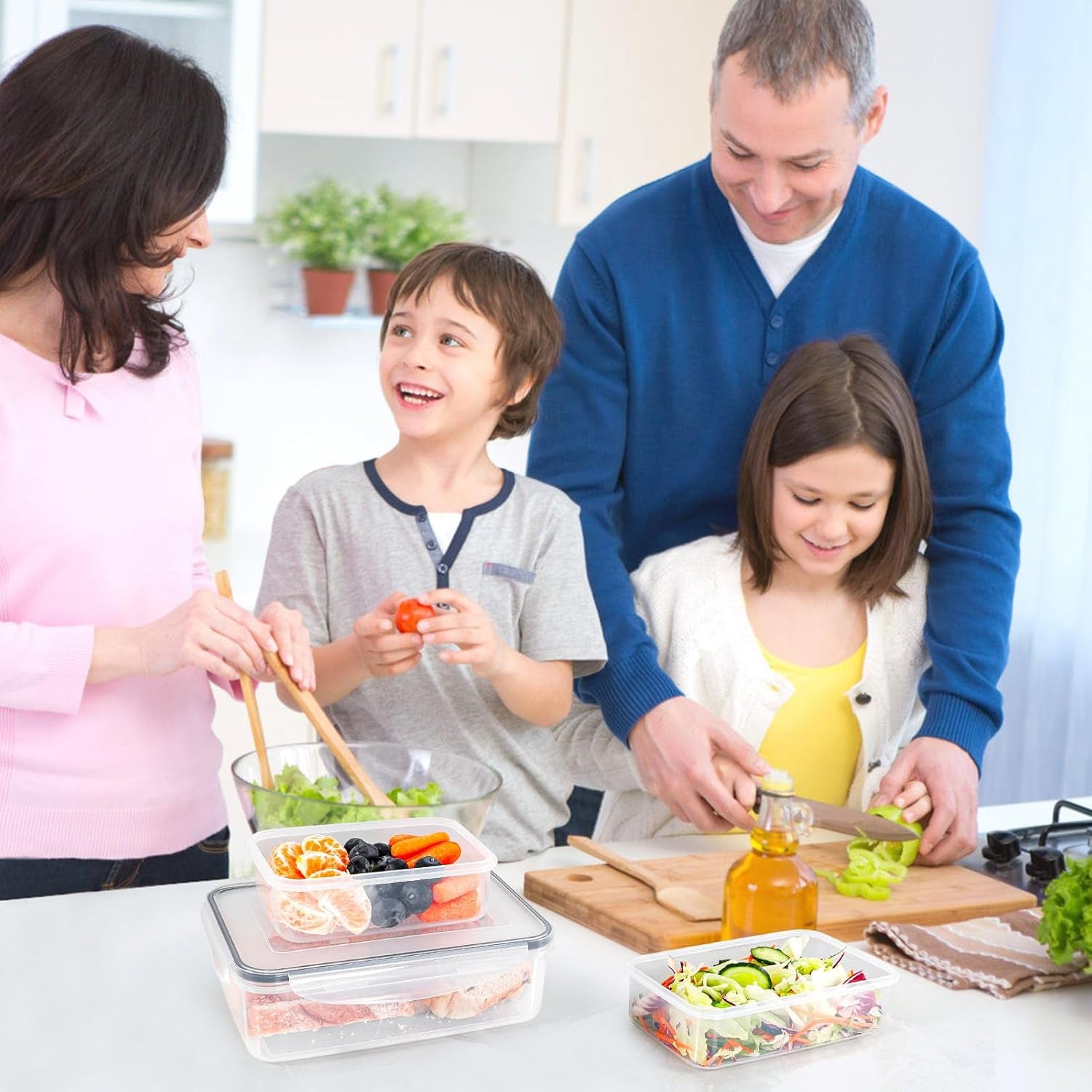 [3 Pcs] Food Storage Containers with Lids Airtight - Bpa-Free, 100% Leak-Proof,Meal Prep Containers for Kitchen Storage and Organization, Dishwasher & Microwave, Freezer Safe(Rectangle)