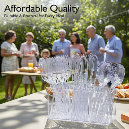 [100 Count] Clear Plastic Forks Heavy Duty, Premium Disposable Forks, Durable Plastic Cutlery for Parties, Picnics, Big Event, Daily Use - Heat Resistant & BPA Free