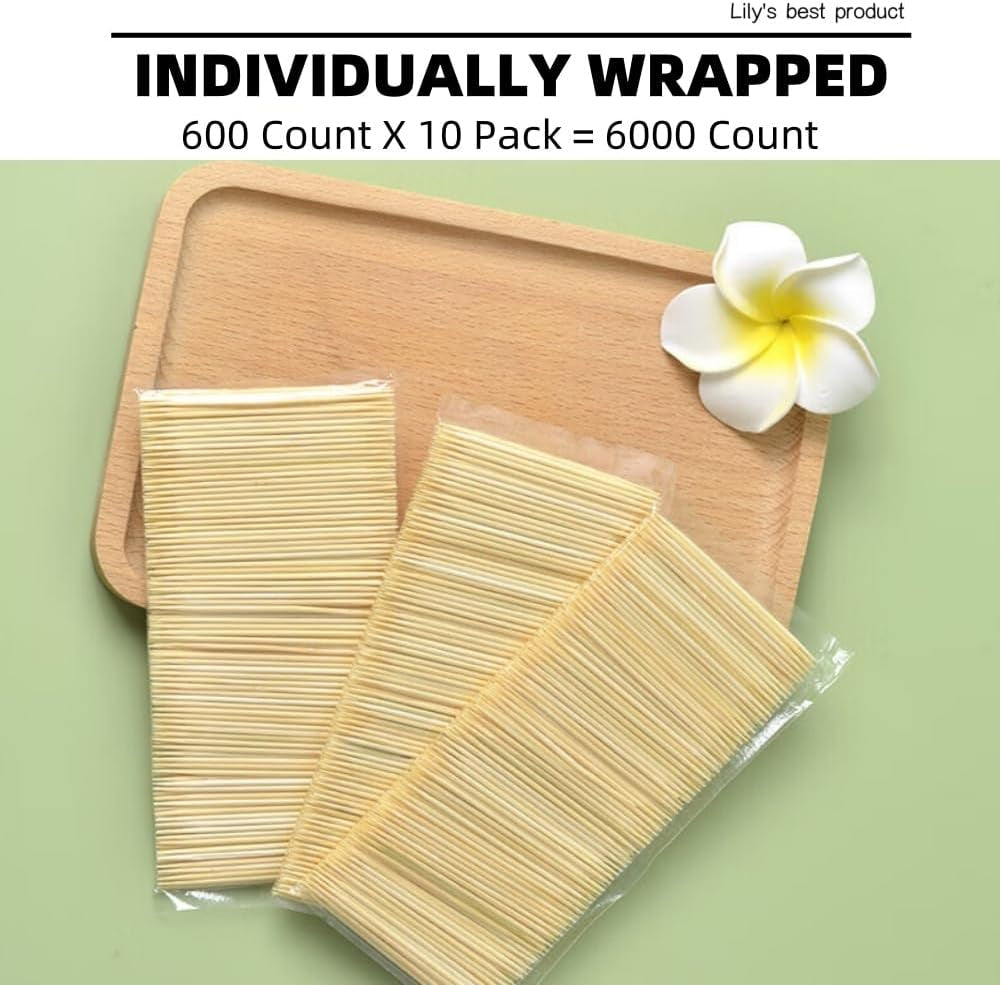 6000 Count Bamboo Toothpicks for Teeth Cleaning, Appetizer, Olive, Barbecue, Fruit, Double-Points Wooden Toothpick.